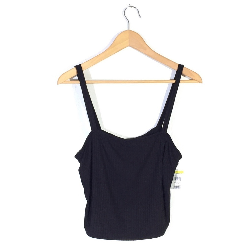 Mimi Chica Black Ribbed Button Back Crop Top M